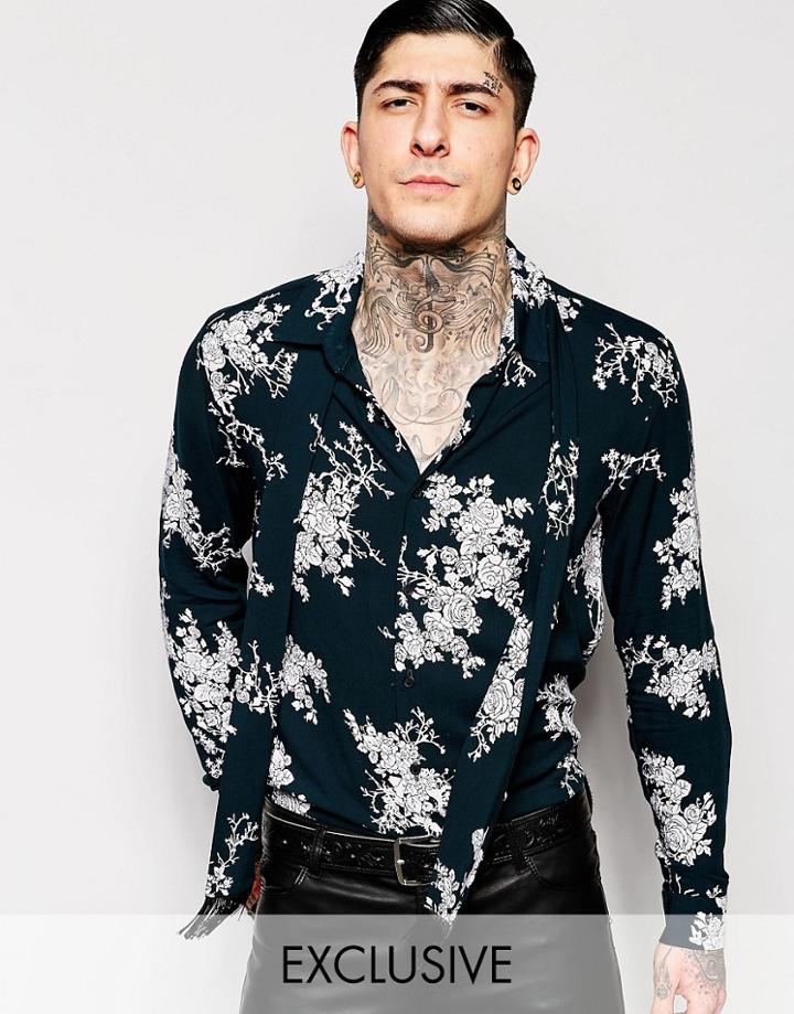 Reclaimed Vintage Floral Shirt With Neck Scarf - Black