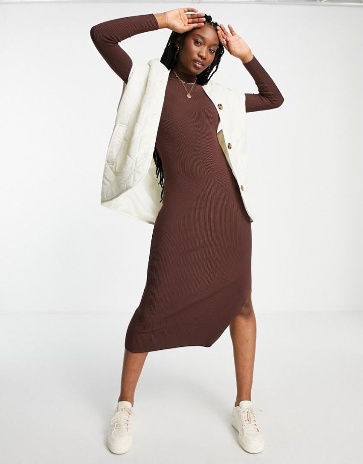 Miss Selfridge Chocolate Cut Out Back Midaxi Dress-brown