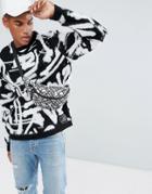 Asos X Mtv Mono Graffiti Pattern Sweater - Black