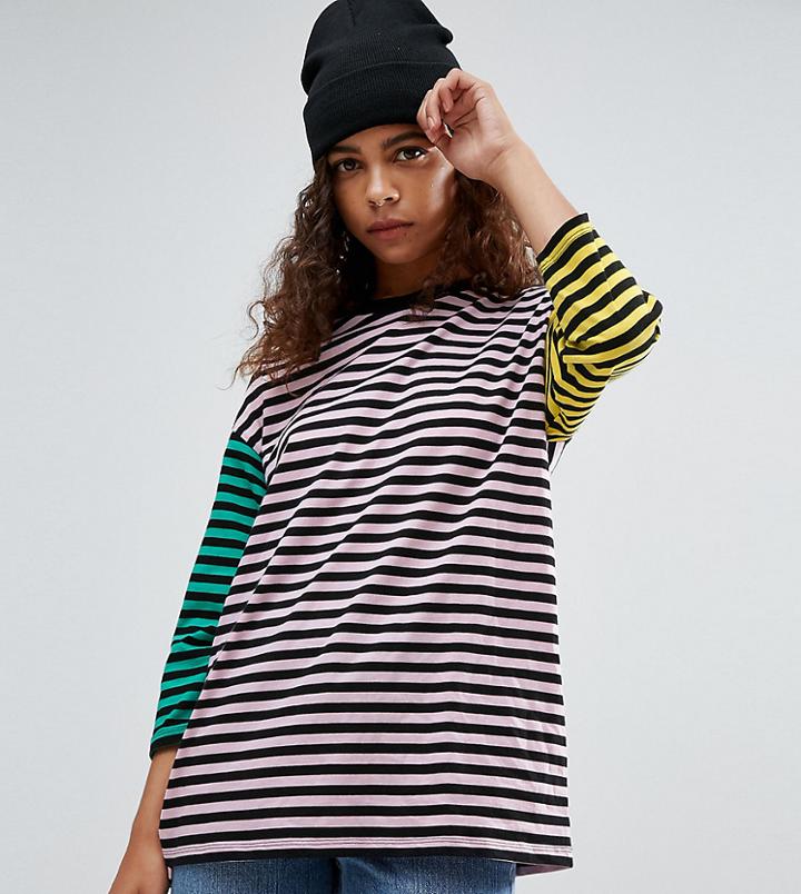 Asos Petite Cutabout Color Block Stripe Oversized Top - Multi