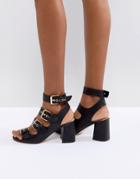 Truffle Collection Multi Buckle Mid Sandals - Black