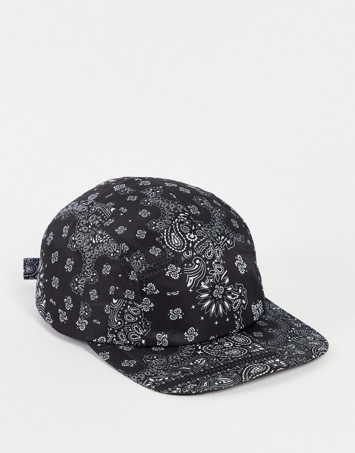 Asos Design 5 Panel Cap With Paisley Print In Black
