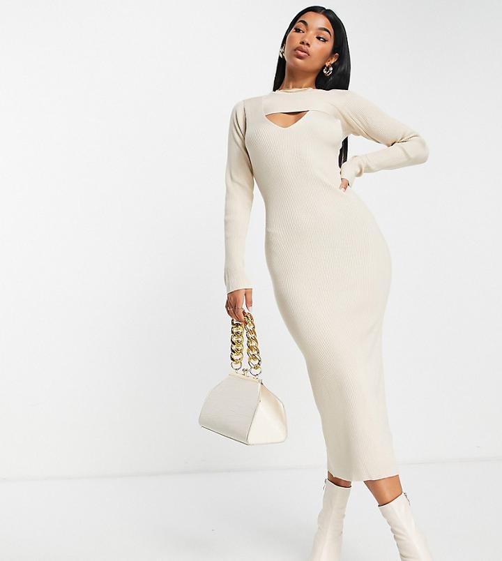 Missguided Dress With Cut-out Layered Top In Sand-neutral