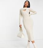 Missguided Dress With Cut-out Layered Top In Sand-neutral