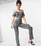 Naanaa Tall High Waisted Glitter Pant Set In Black