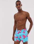 Asos Design Two-piece Swim Shorts With Flamingo Print In Short Length - Blue