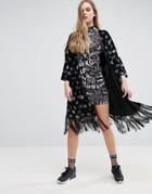 Jaded London Glitter Stars Velvet Kimono - Black