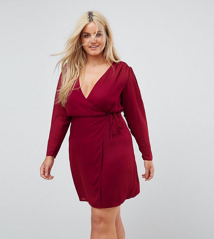 Fashion Union Plus Wrap Dress With Ribbon Tie - Red