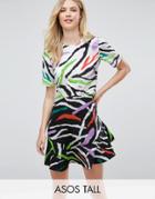 Asos Tall Drop Waist Mini Dress In Animal Mix Print - Multi