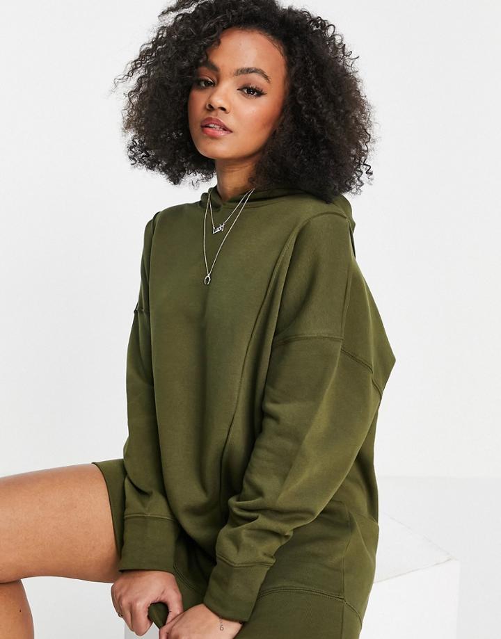 Asos Design Seam Detail Oversized Hoodie Sweatshirt Dress In Khaki Green