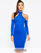 Naanaa Midi Dress With Cut In Shoulder And Lace Up Back - Light Cobalt