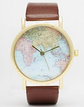 Reclaimed Vintage Map Print Watch - Brown