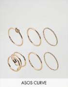 Asos Curve Pack Of 6 Twist & Knot Rings - Gold