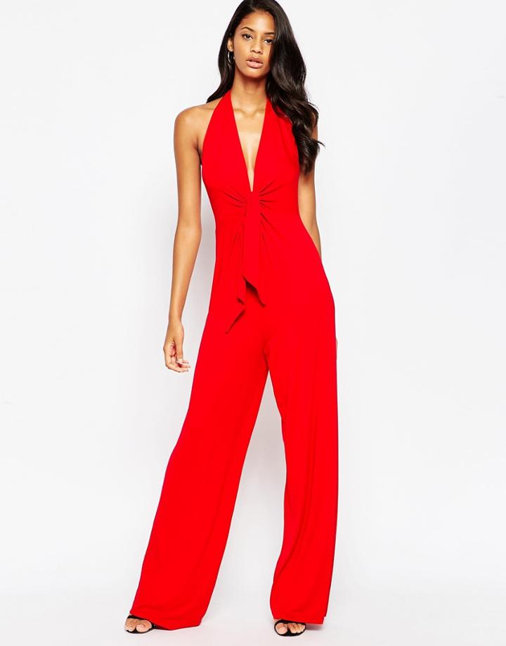 Asos Twist Knot Jumpsuit - Red