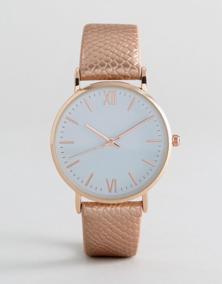 New Look Metallic Croc Effect Watch - Pink