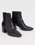 Vagabond Olivia Black Leather Pointed Mid Heeled Ankle Boots