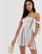 Influence Striped Bardot Beach Romper - White