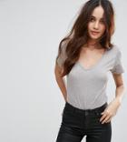 Boohoo Basic V Neck T-shirt In Gray - Gray