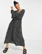 Missguided Smock Dress With V Neck In Black Dalmatian