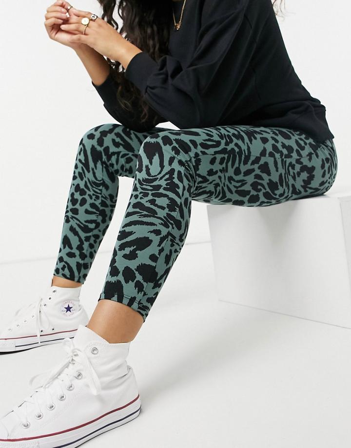 Asos Design Legging In Khaki Leopard Print-multi