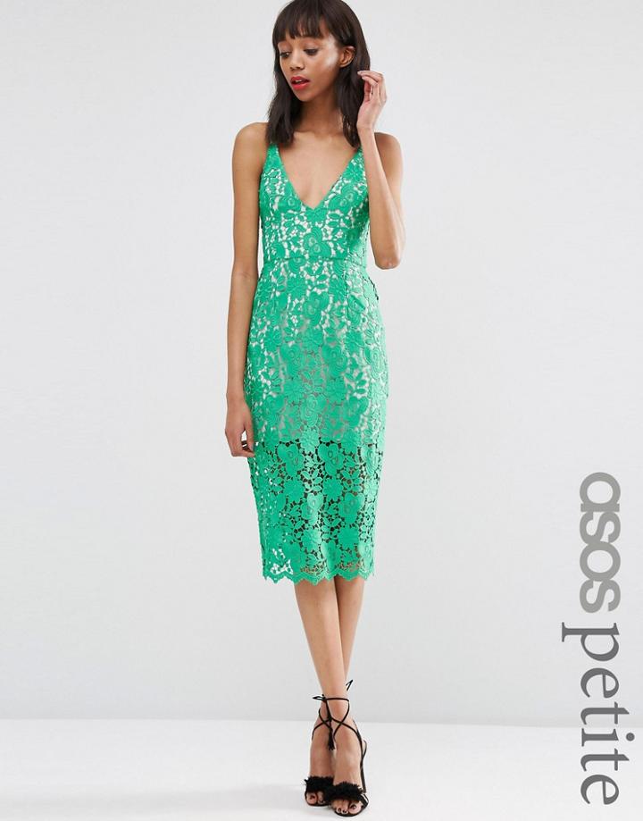 Asos Petite Hitchcock Lace Pencil Dress - Green