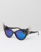 Jeepers Peepers Cat Eye Glasses With Wing Detail - Black