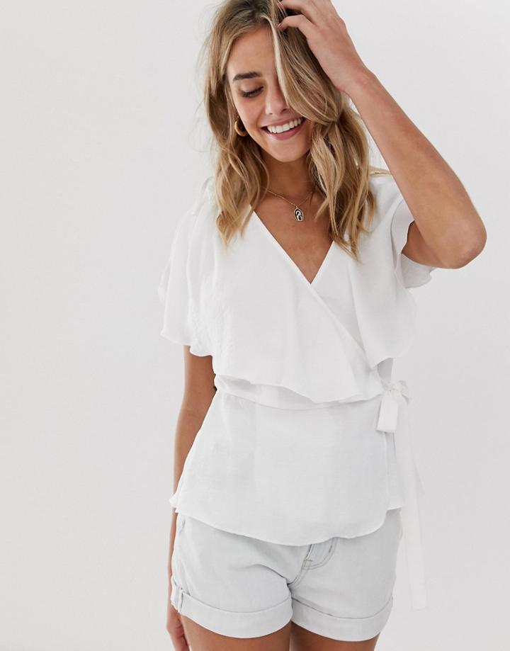 Asos Design Wrap Top With Cape Back Detail-black