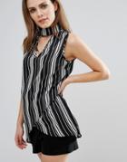 Influence Striped Choker Wrap Blouse - Black