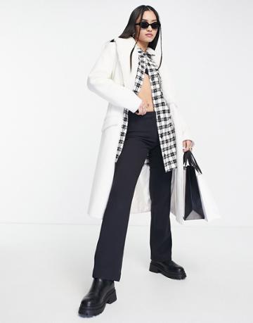 Miss Selfridge Faux Fur Collar Robe Coat In Ivory-white