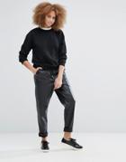 Monki Leather Look Relaxed Pant - Black
