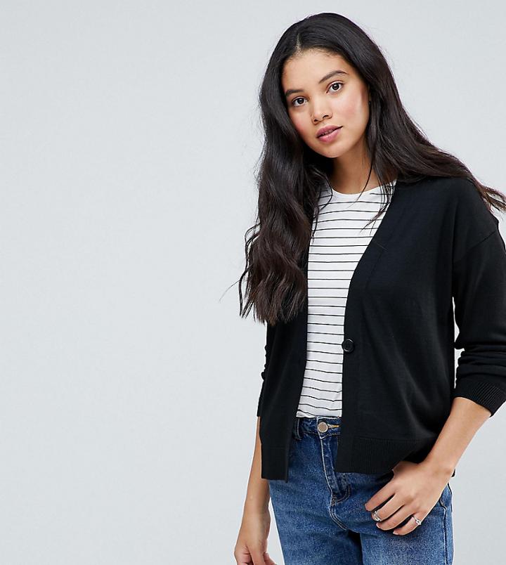 Asos Tall Cardigan In Fine Knit With One Button - Black
