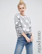 Asos Petite Sweatshirt In Polka Dot With Stripe Tipping - Gray