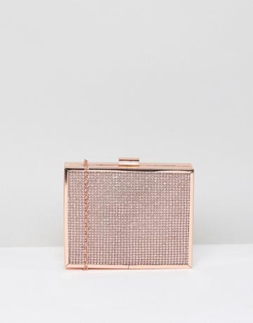 New Look Rose Gold Bling Box Clutch - Pink