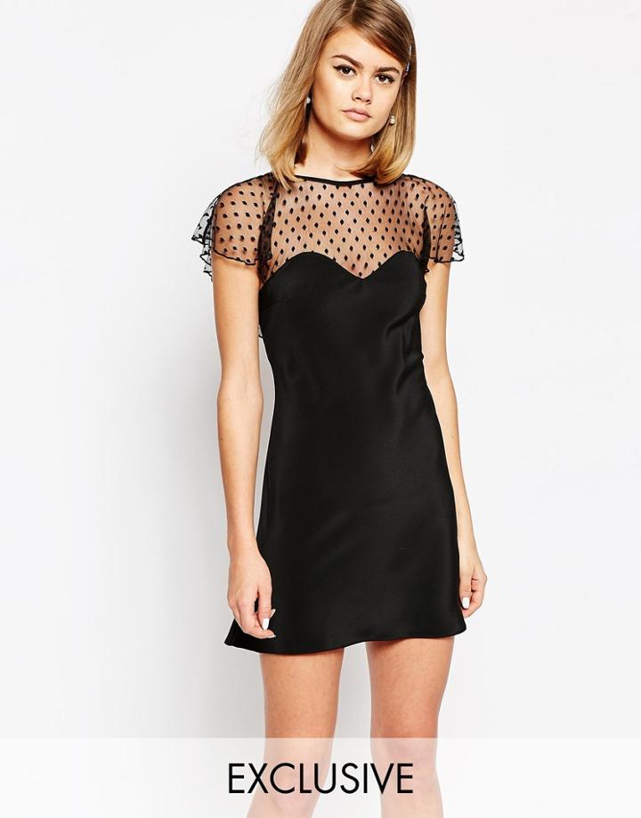 Reclaimed Vintage X Liquid Lunch Flirty Dress With Sheer Ruffle Detail - Black