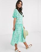 Asos Design Smock Midi Dress In Lace In Mint-green
