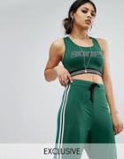 Bones Crop Top With Rhinestone Logo And Sports Trim - Green