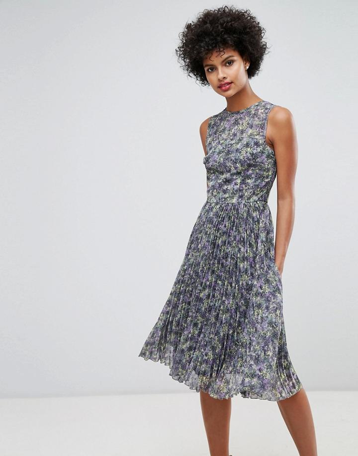 Warehouse Printed Pleated Midi Dress - Multi