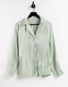 In The Style Satin Shirt In Sage - Part Of A Set-green