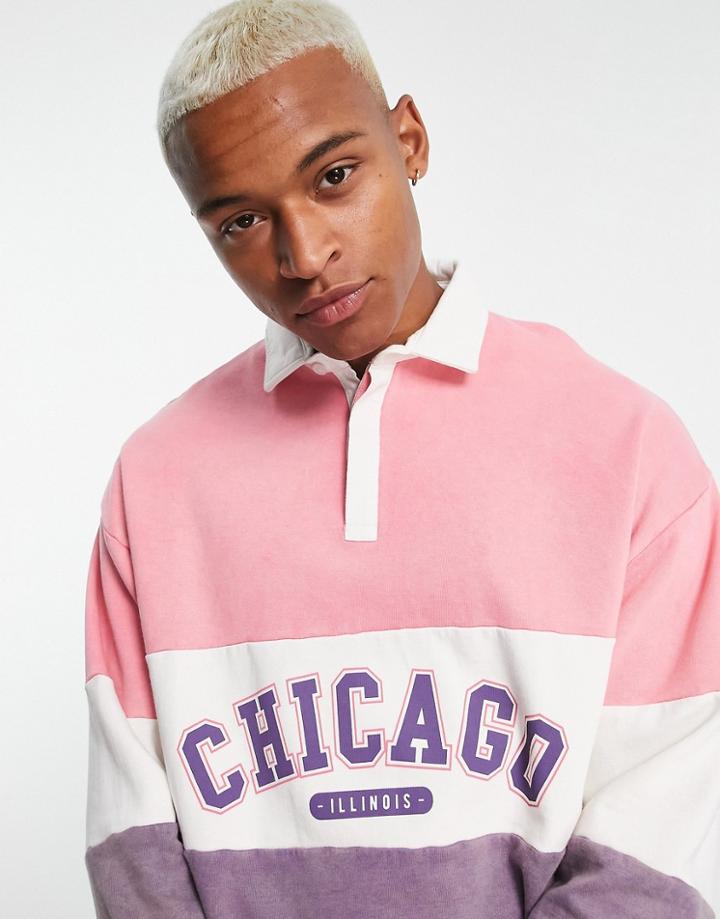 Asos Design Oversized Rugby Sweatshirt In Color Block With City Print-multi