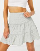 Asos Design Tiered Mini Skirt In Poly Check In Seafoam-grey