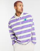 Asos Design Set Oversized Rugby Sweatshirt In Stripe Towelling & Logo Embroidery-multi