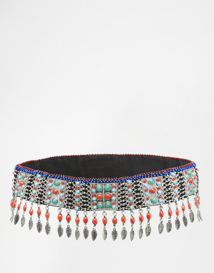 Asos Bead And Leaf Detail Chain Belt - Silver
