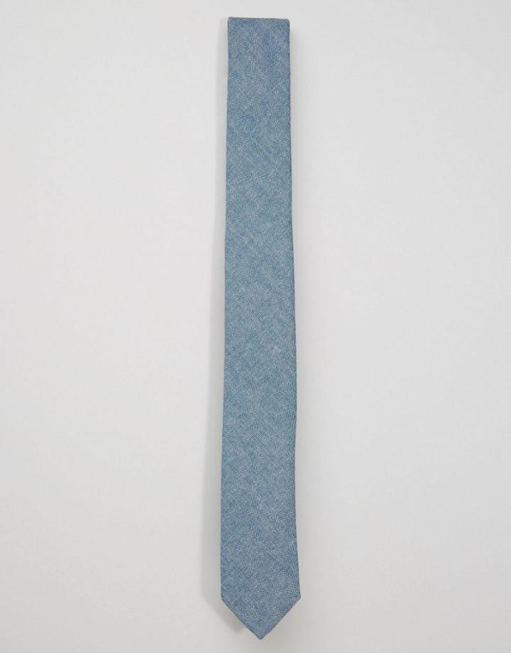 Noose & Monkey Skinny Tie Chambray In Cotton - Blue