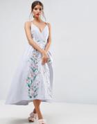 Asos Salon Embroidered Paneled Midi Pinny Prom Dress - Multi
