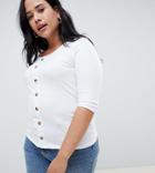 New Look Curve Rib Button Through Tee - White