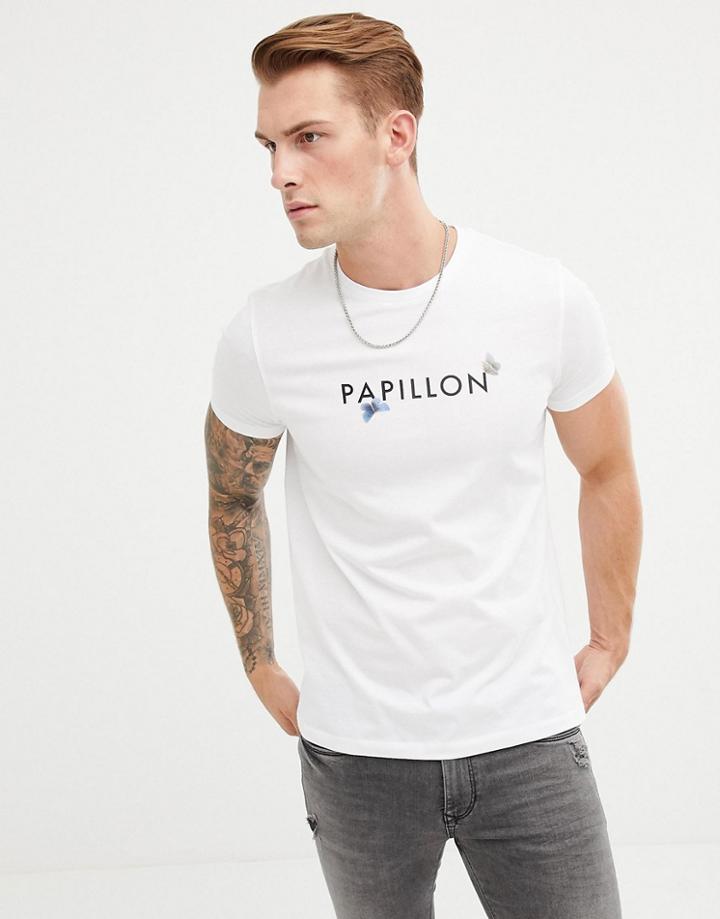 Asos Design T-shirt With French Text And Butterfly Print - White