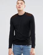 Asos Cotton Sweater With Shoulder Patches - Black