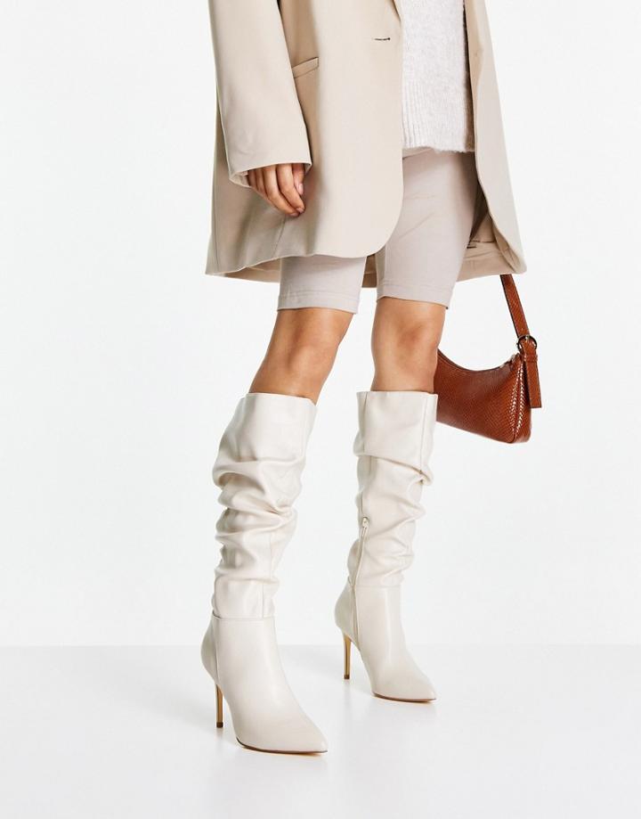 Ever New Slouchy Knee High Boots In Bone-white
