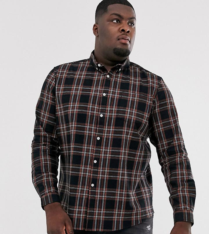 Asos Design Plus Skinny Plaid Check Shirt In Black