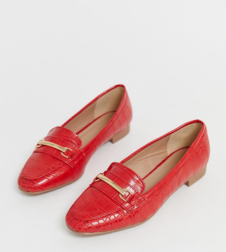 New Look Wide Fit Croc Effect Loafer In Bright Red